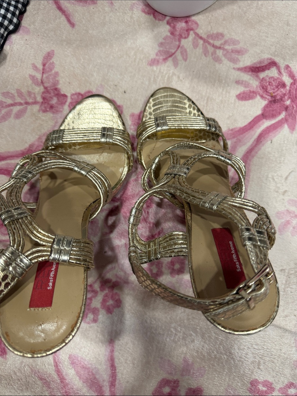 Red Metallic Gold Strappy Heeled Sandals by Red
